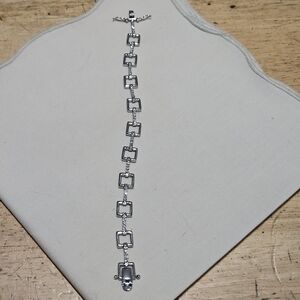 Vintage Designer Signed IS Silvertone Rhinestone Open Square Link Bracelet